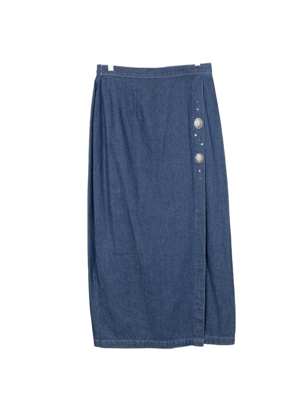 River Ridge VTG Denim Maxi Skirt 10 Womens Western Silver Button Elastic Waist